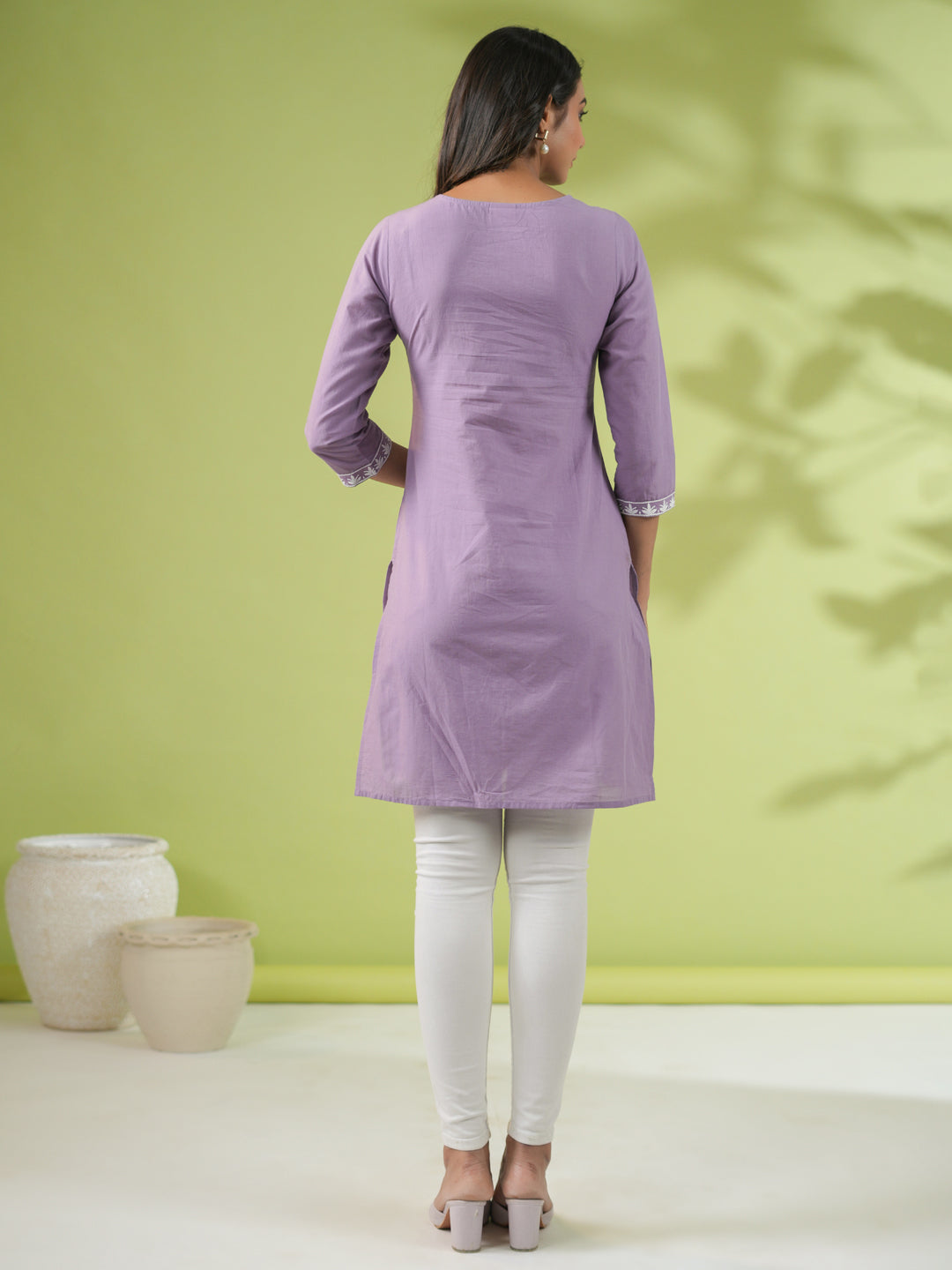 Lavender Cotton Embroidered Regular Tunic