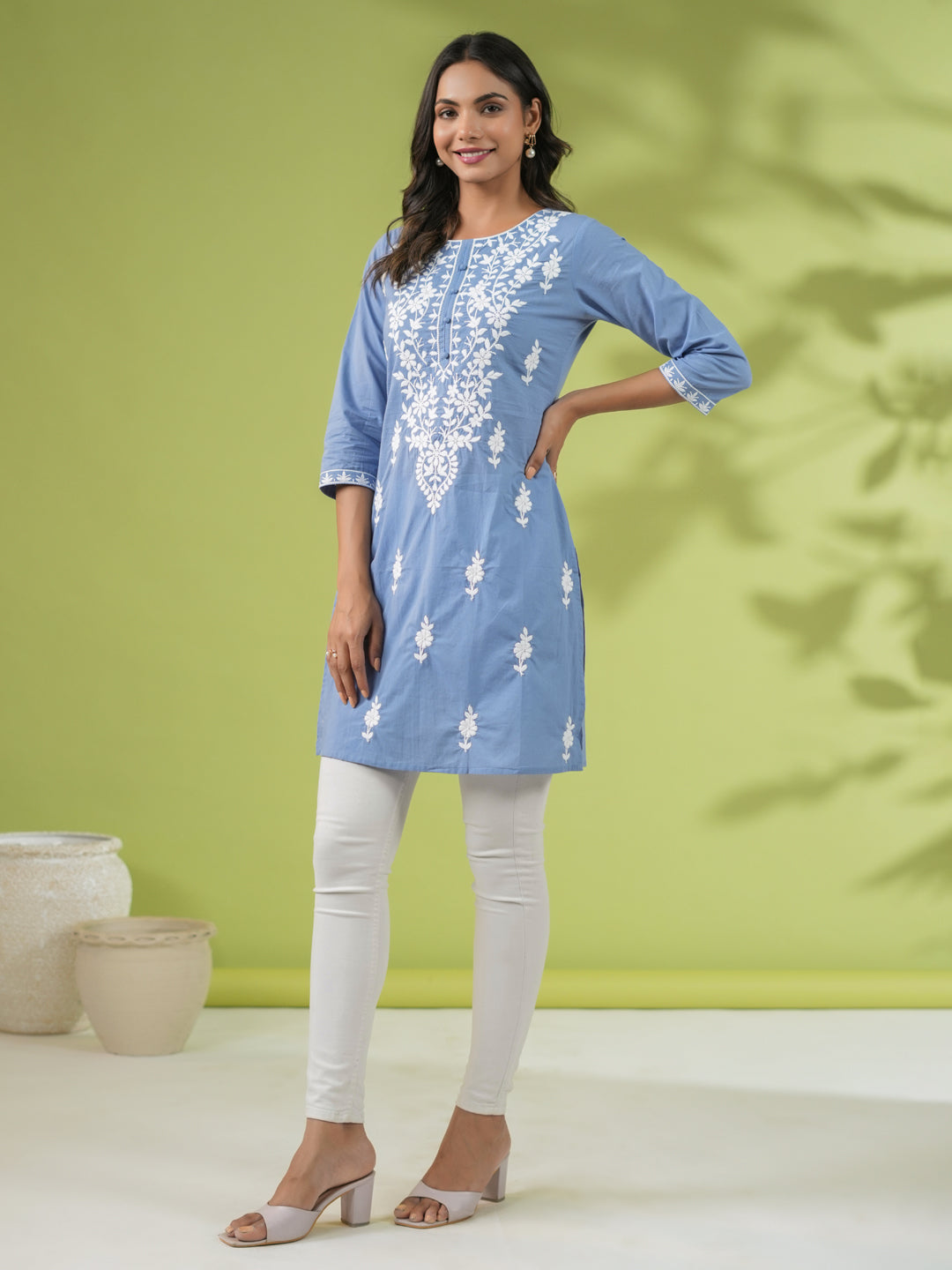 Blue Cotton Embroidered Tunic