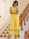 Yellow Dobby Pure Cotton Self Design Straight Kurta Pant Set