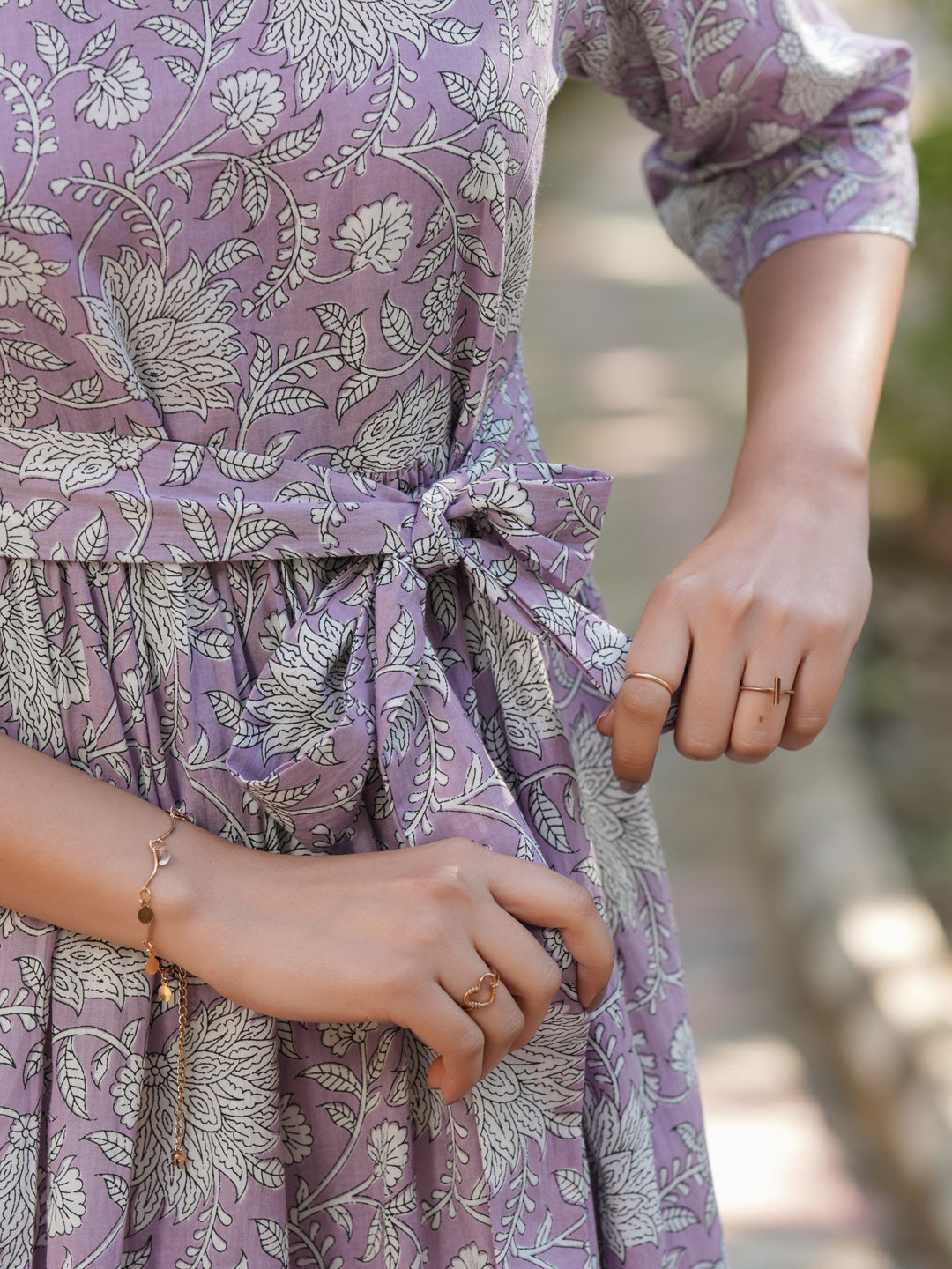 Lavender Pure Cotton Floral Printed Tiered Dress