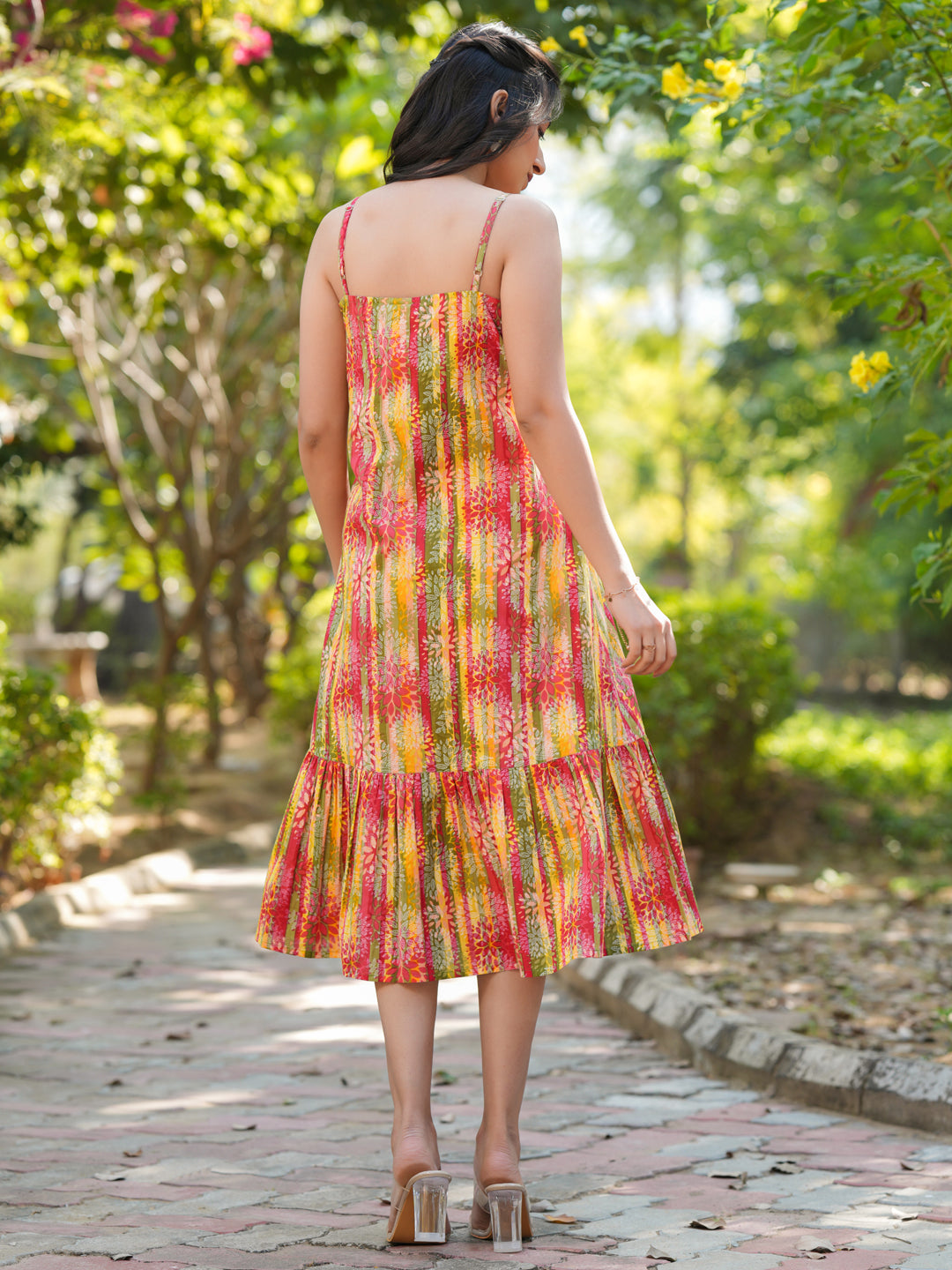 Multicolor Pure Cotton Floral Printed Tiered Dress