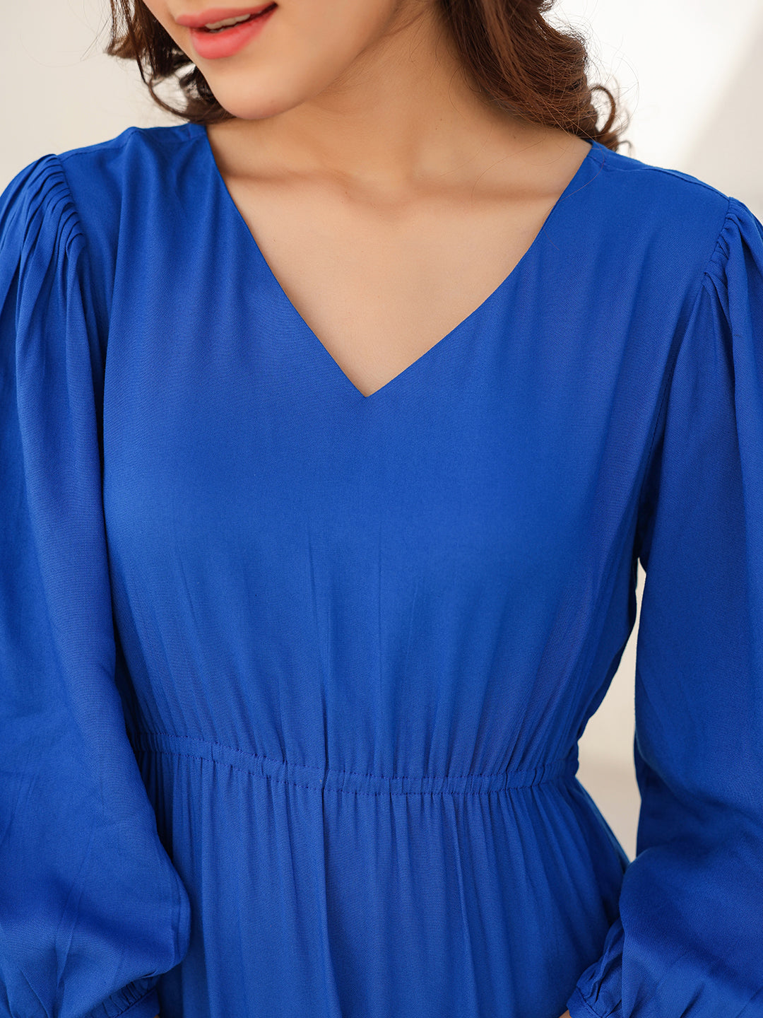 Royal Blue Rayon Solid Tiered Dress