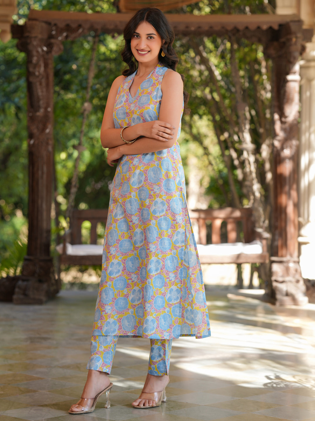 Blue Pure Cotton Floral Printed Straight Co-ord Set