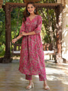 Pink Pure Cotton Floral Printed A-Line Kurta Pant Set