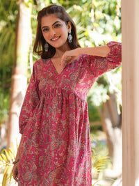 Pink Pure Cotton Floral Printed A-Line Kurta Pant Set