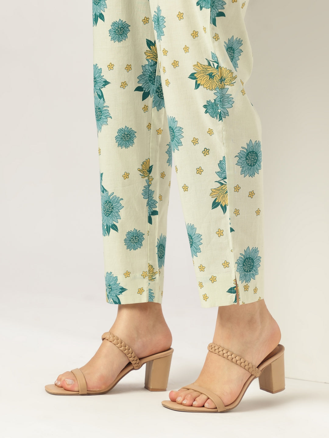 Mint Green Pure Cotton Floral Printed Tiered Kurta With Pant Set