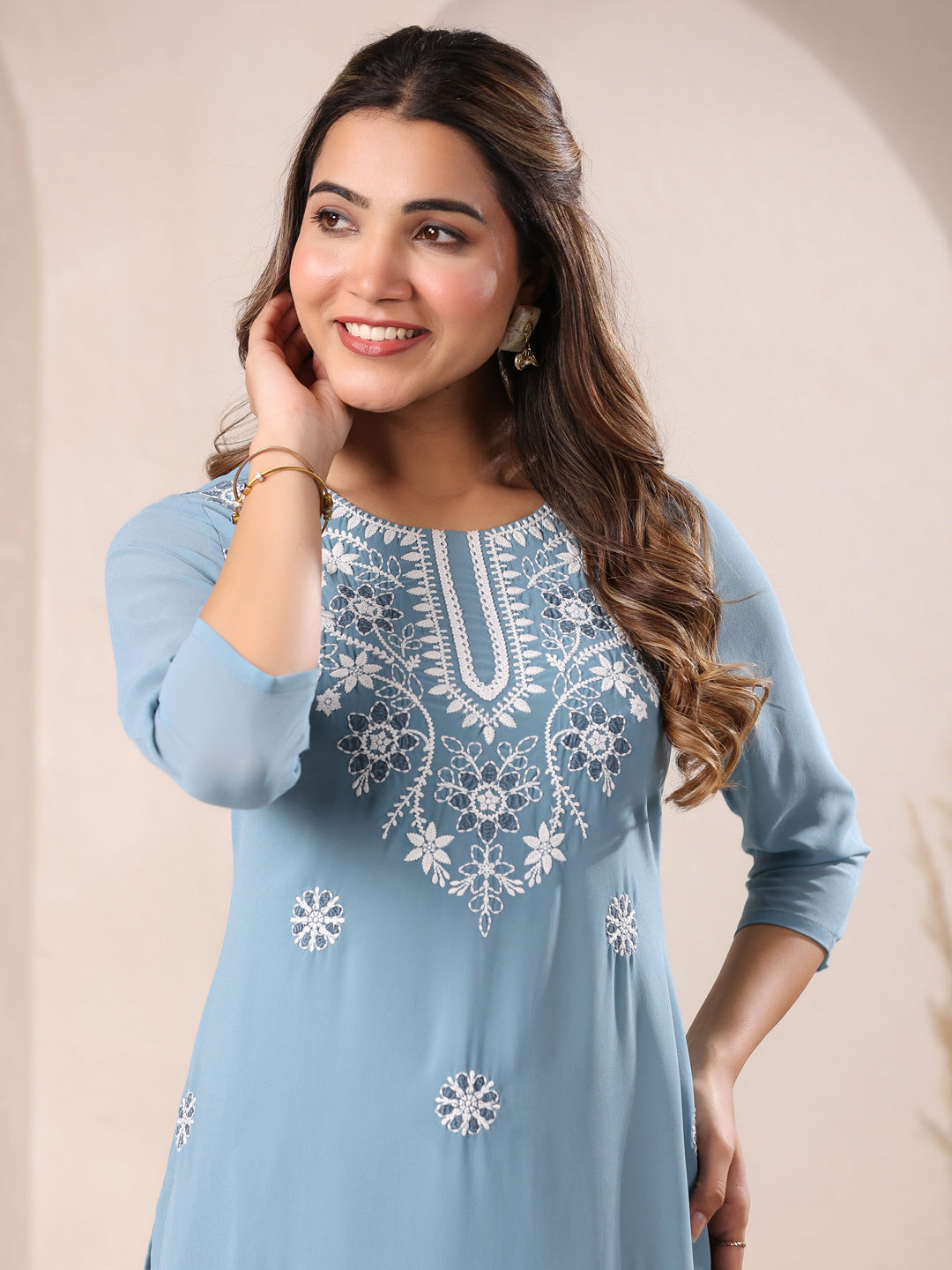 Light Blue Georgette Embroidered Straight Kurta