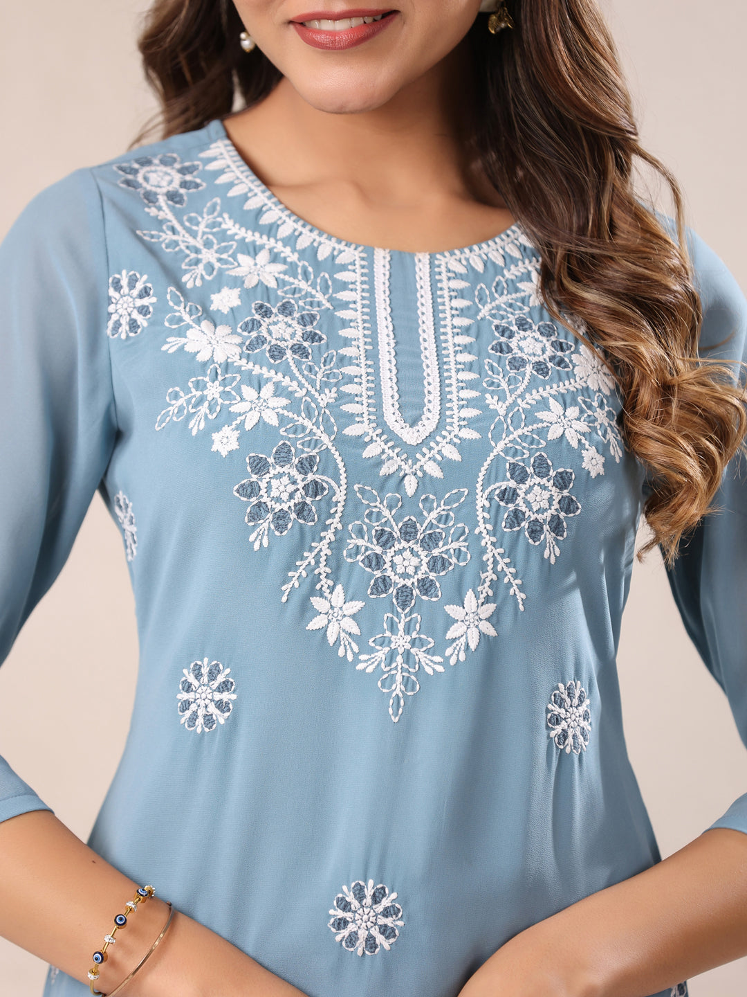 Light Blue Georgette Embroidered Straight Kurta