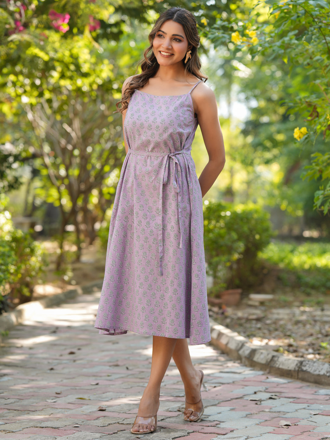 Lavender Pure Cotton Floral Printed A-line Kurta