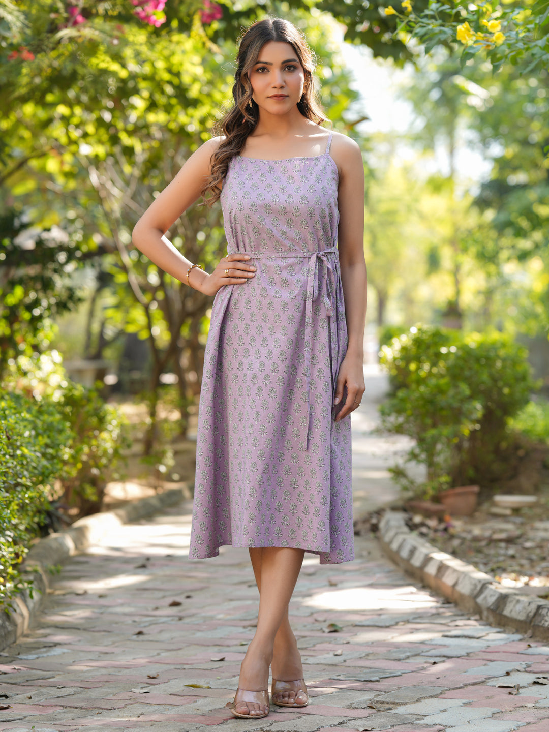 Lavender Pure Cotton Floral Printed A-line Kurta