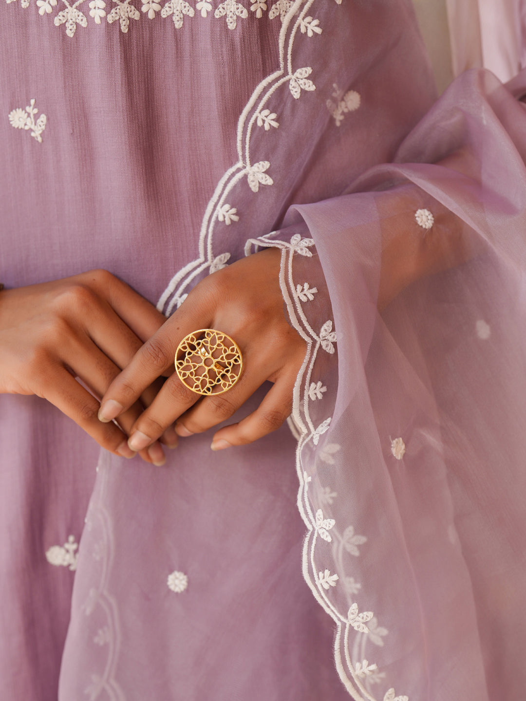 Lavender Silk Blend Embroidered Straight Kurta Set