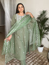 Sage Green Silk Blend Embroidered Straight Kurta Set
