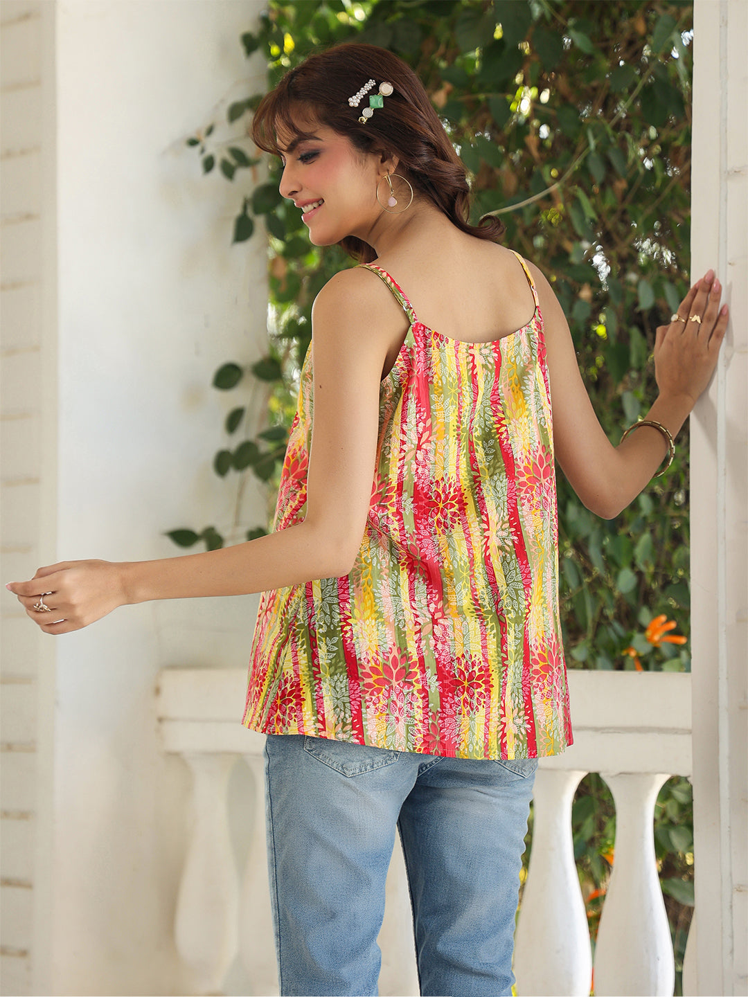 Multicolour Pure Cotton Floral Printed A-Line Top