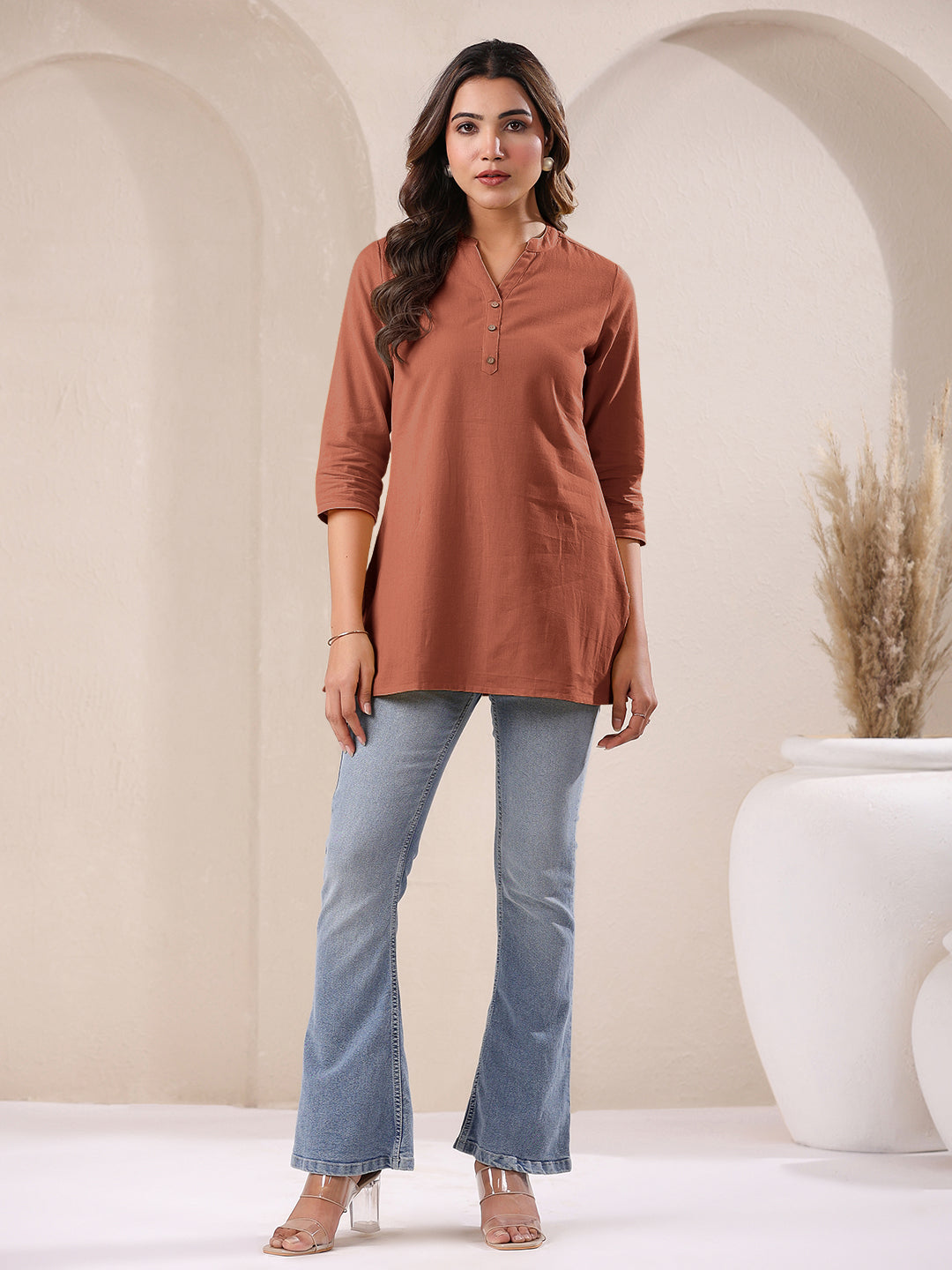 Rust Cotton Solid A-line Top