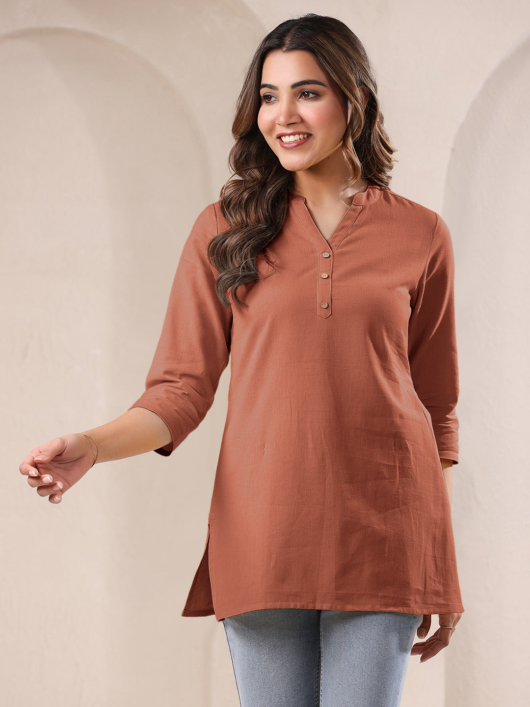 Rust Cotton Solid A-line Top