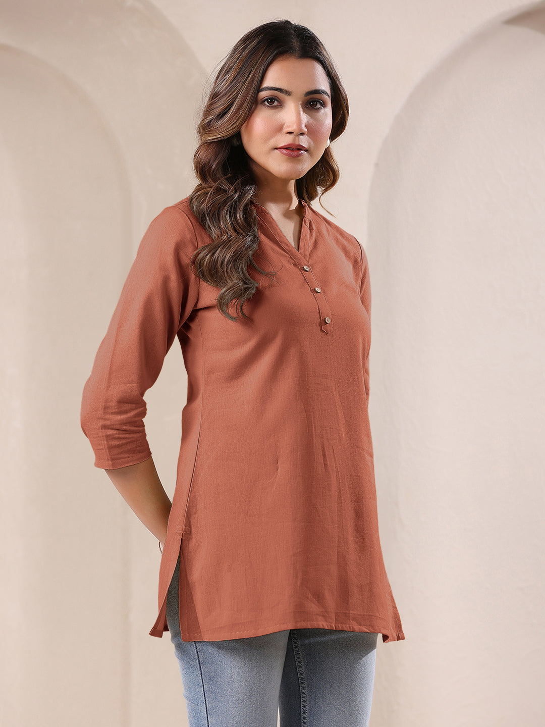 Rust Cotton Solid A-line Top