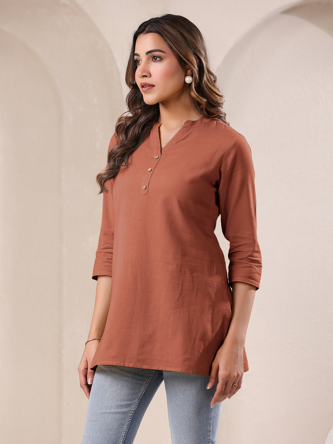 Rust Cotton Solid A-line Top