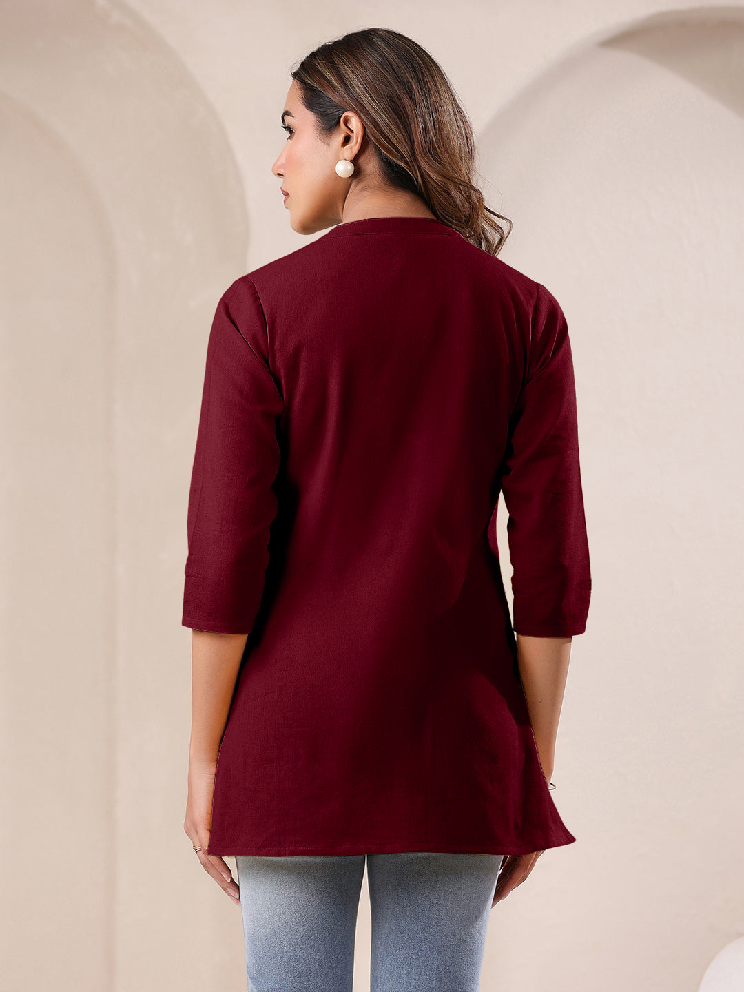 Maroon Cotton Solid A-line Top