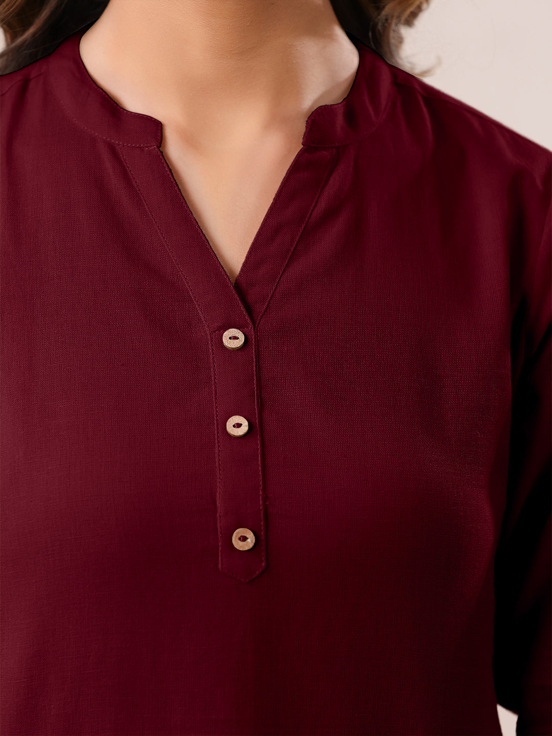 Maroon Cotton Solid A-line Top