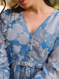 Blue Georgette Floral Printed A-Line Tunic