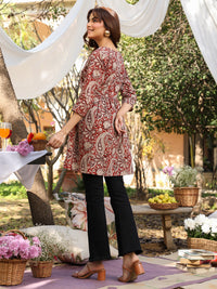 Maroon Pure Cotton Paisley Printed A-line Tunic