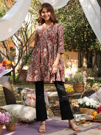 Maroon Pure Cotton Paisley Printed A-line Tunic