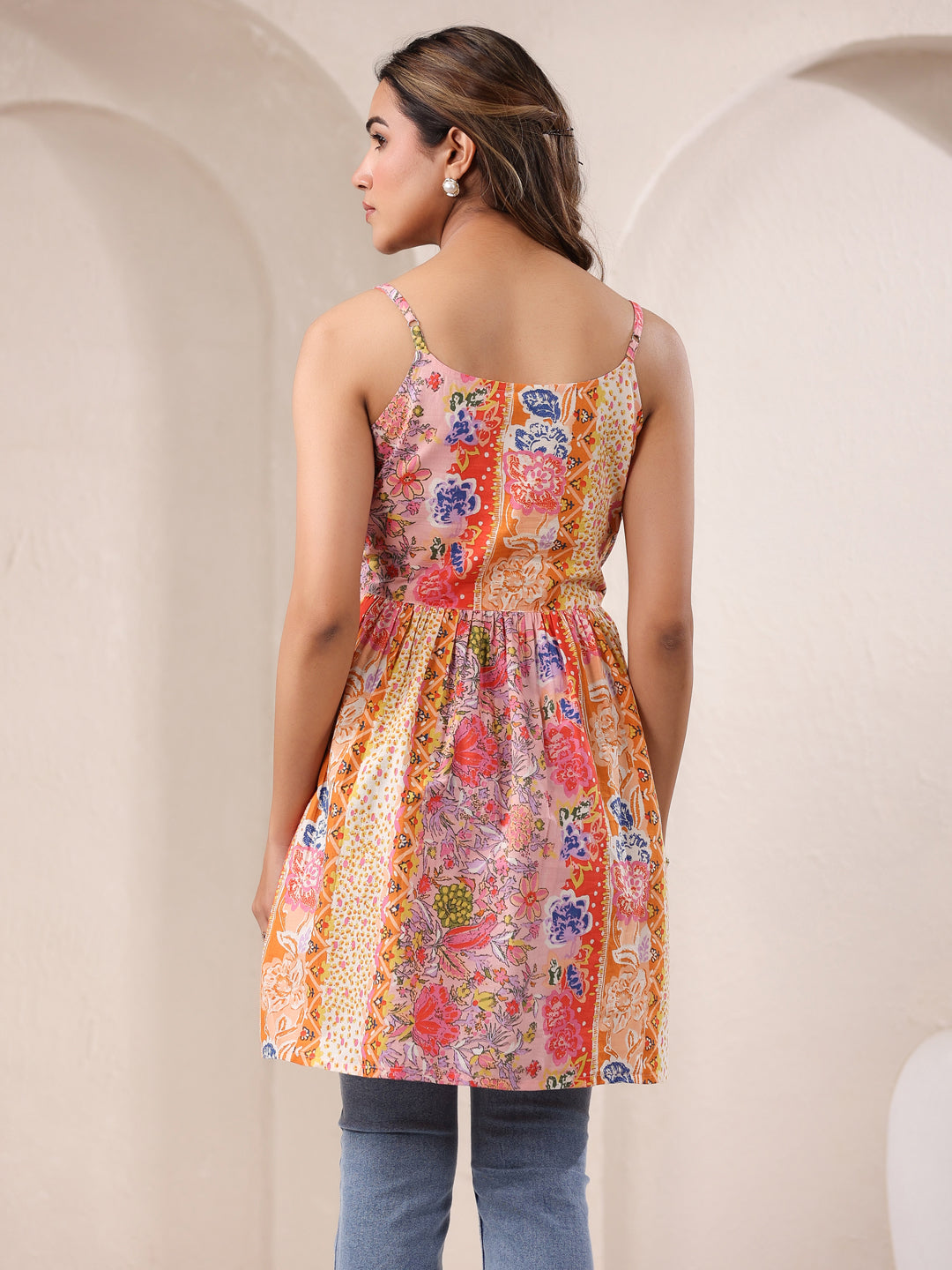 Multicolor Pure Cotton Floral Printed A-Line Tunic