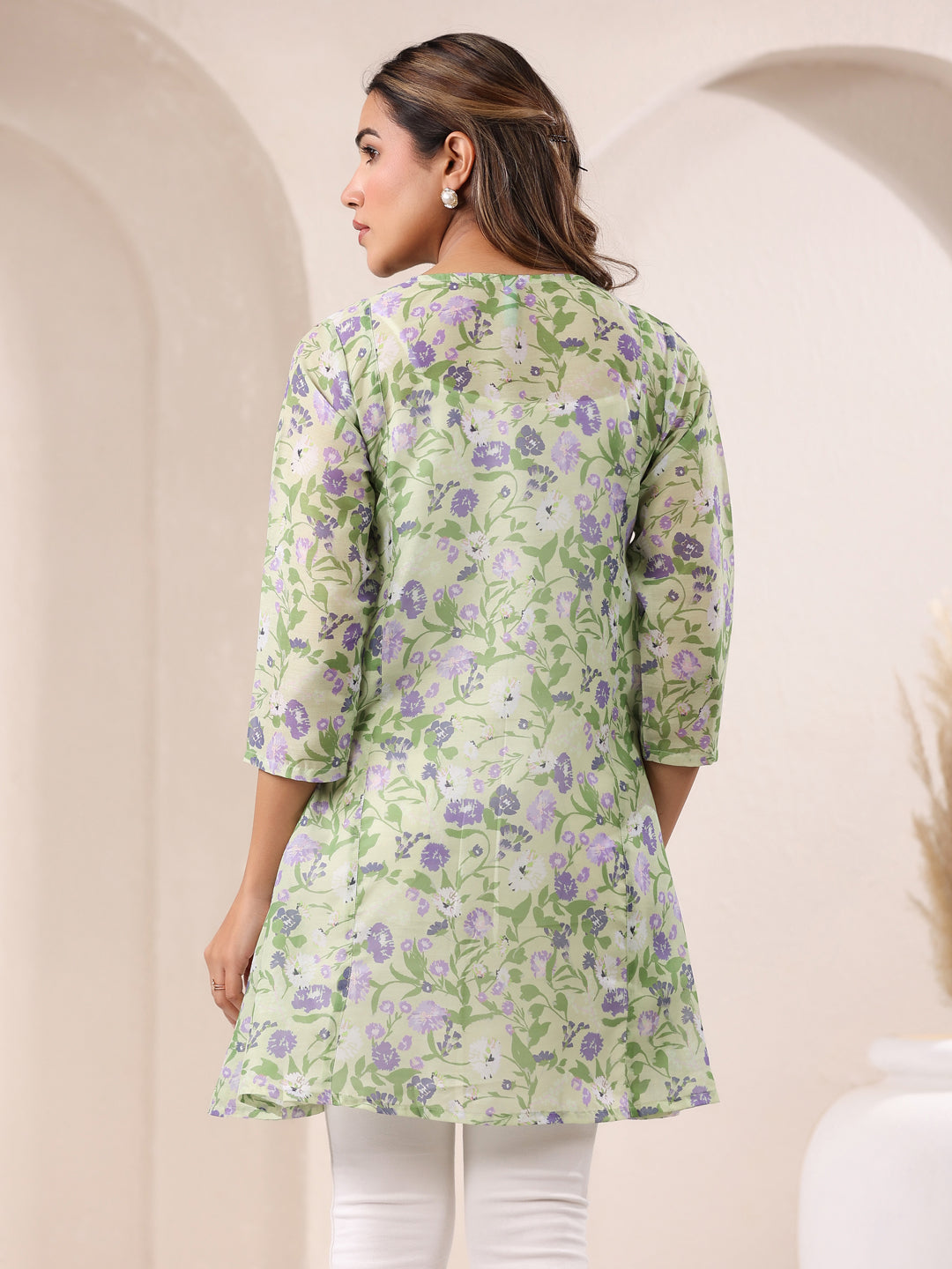 Green Pure Cotton Floral Printed A-Line Tunic