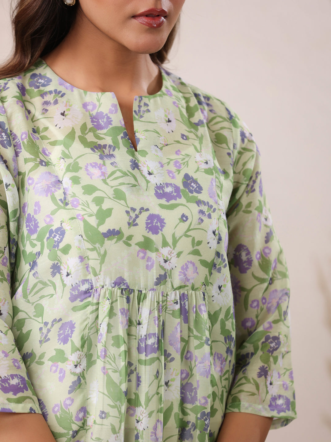 Green Pure Cotton Floral Printed A-Line Tunic