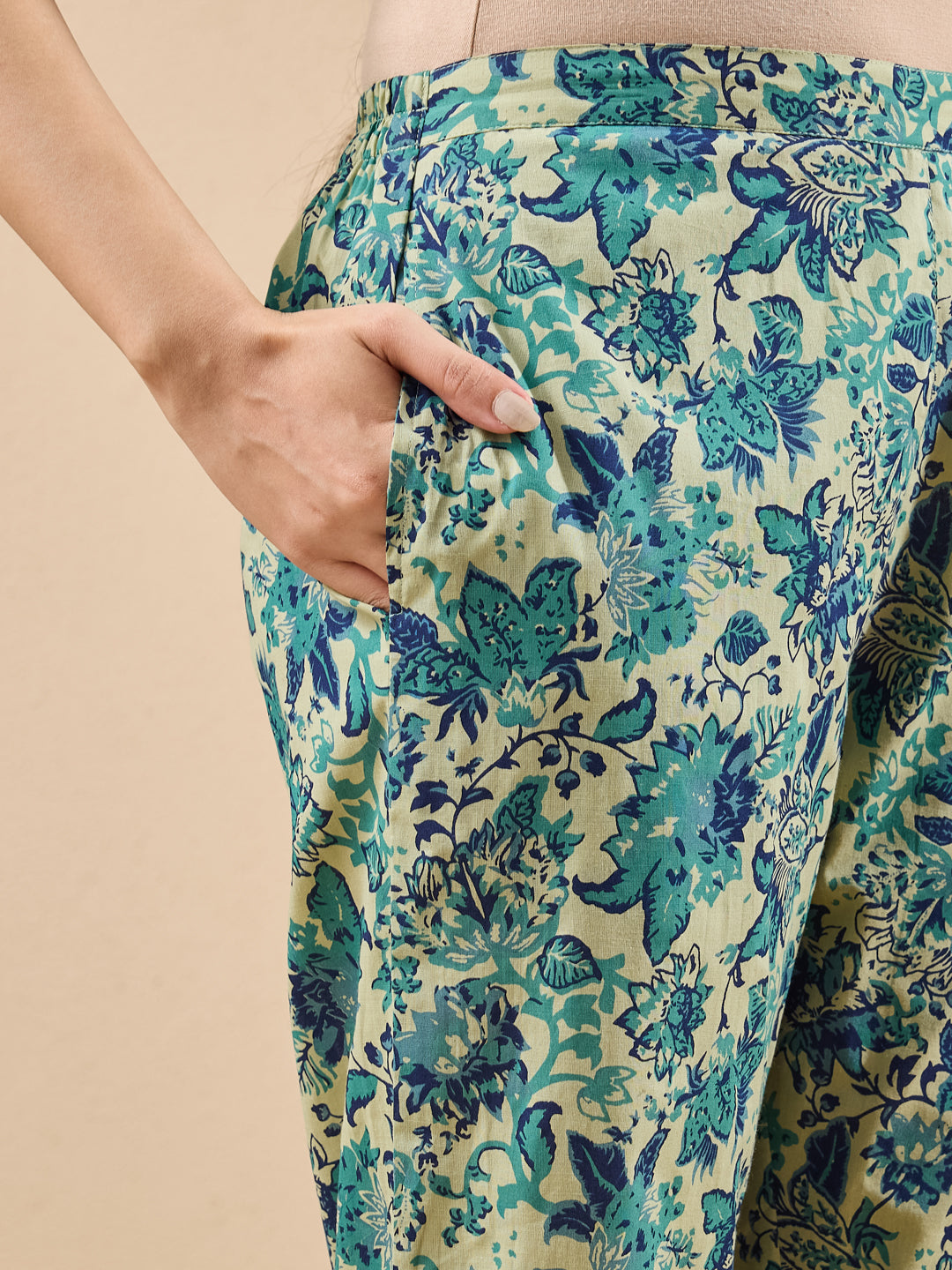 Janasya Women's Light Green Pure Cotton Floral Printed A-line Co-ord Set