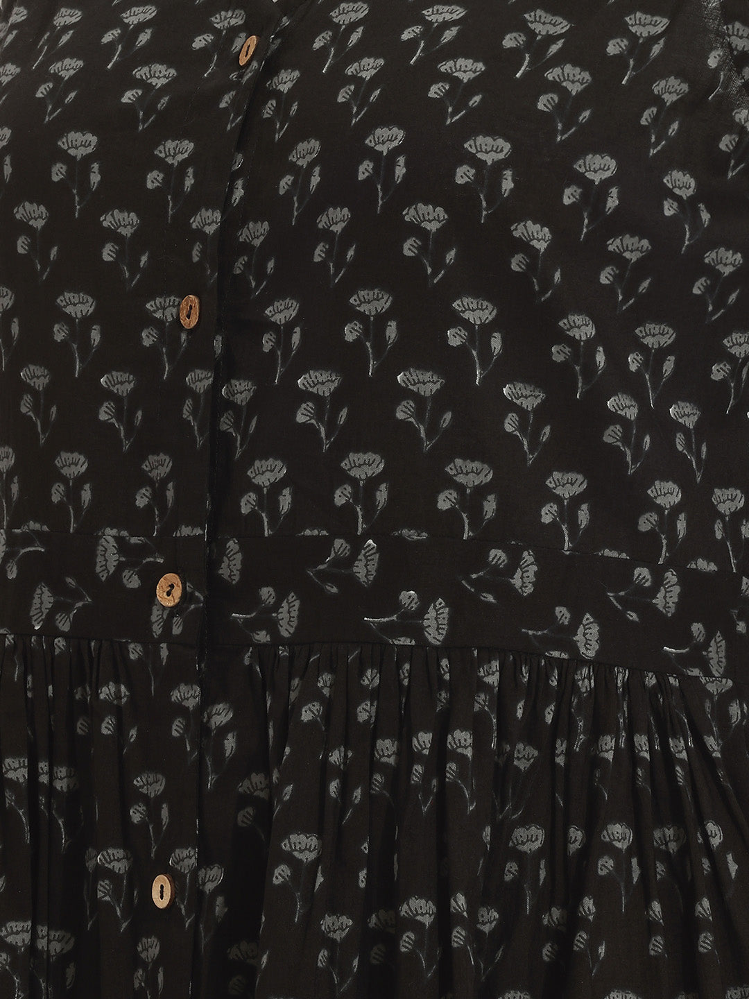 Janasya Women's Black Pure Cotton Floral Printed A-Line Dress