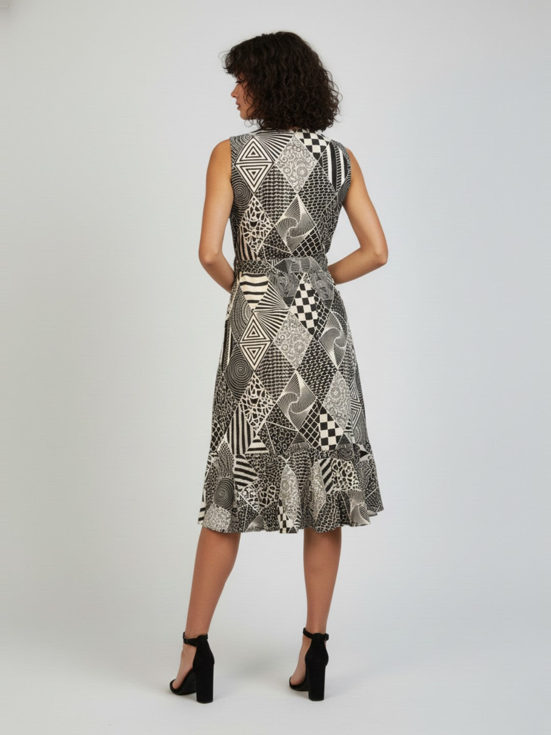 Janasya Women's White Pure Cotton Geometric Printed A-line Dress