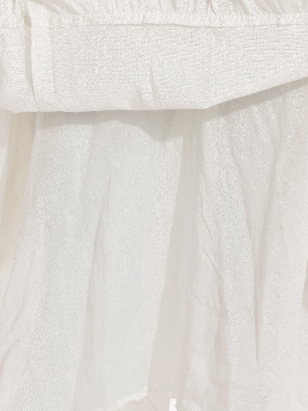 Janasya Women's White Linen Cotton Embroidered Tiered Dress