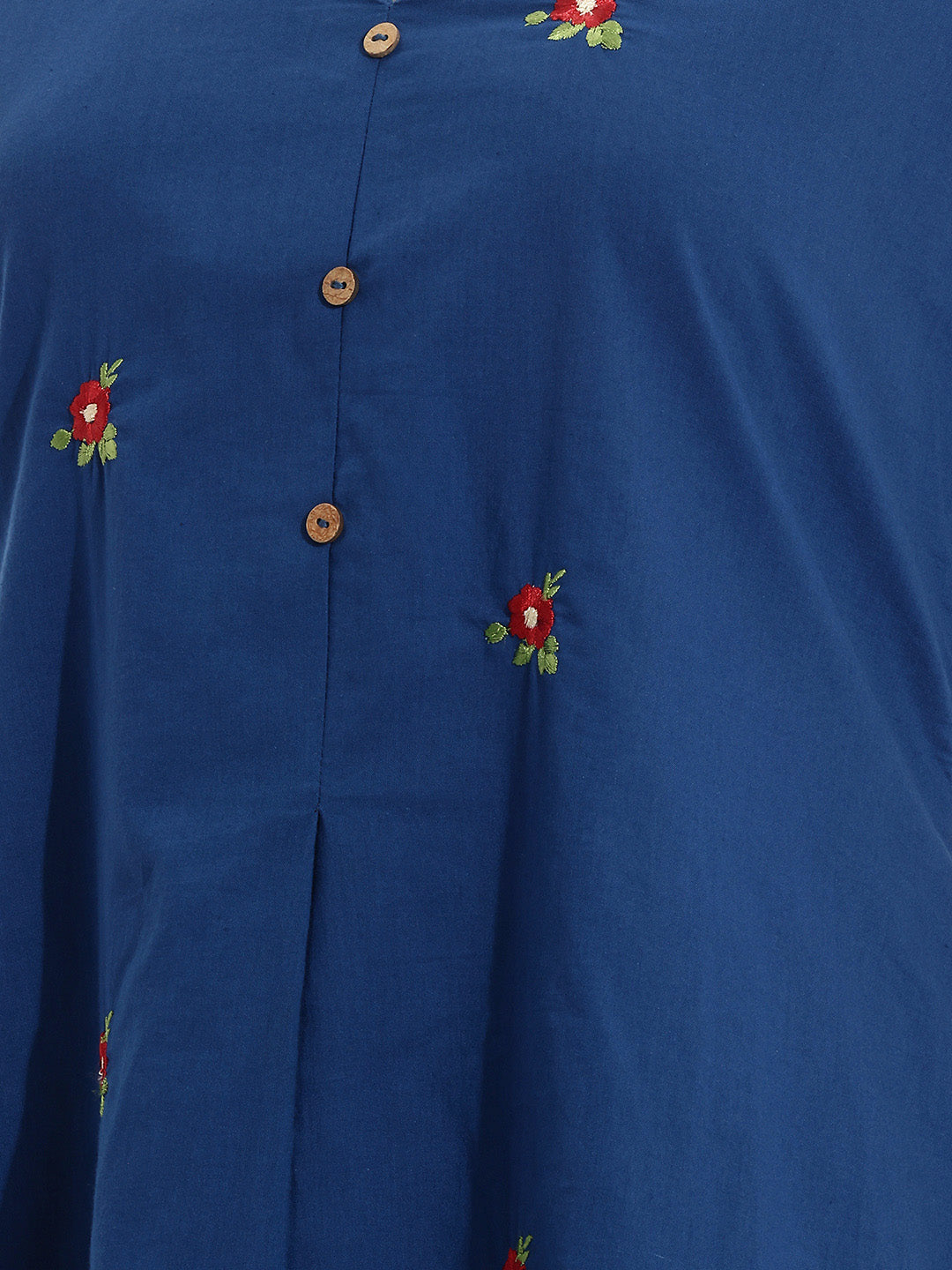 Janasya Women's Royal Blue Pure Cotton Embroidered A-Line Dress