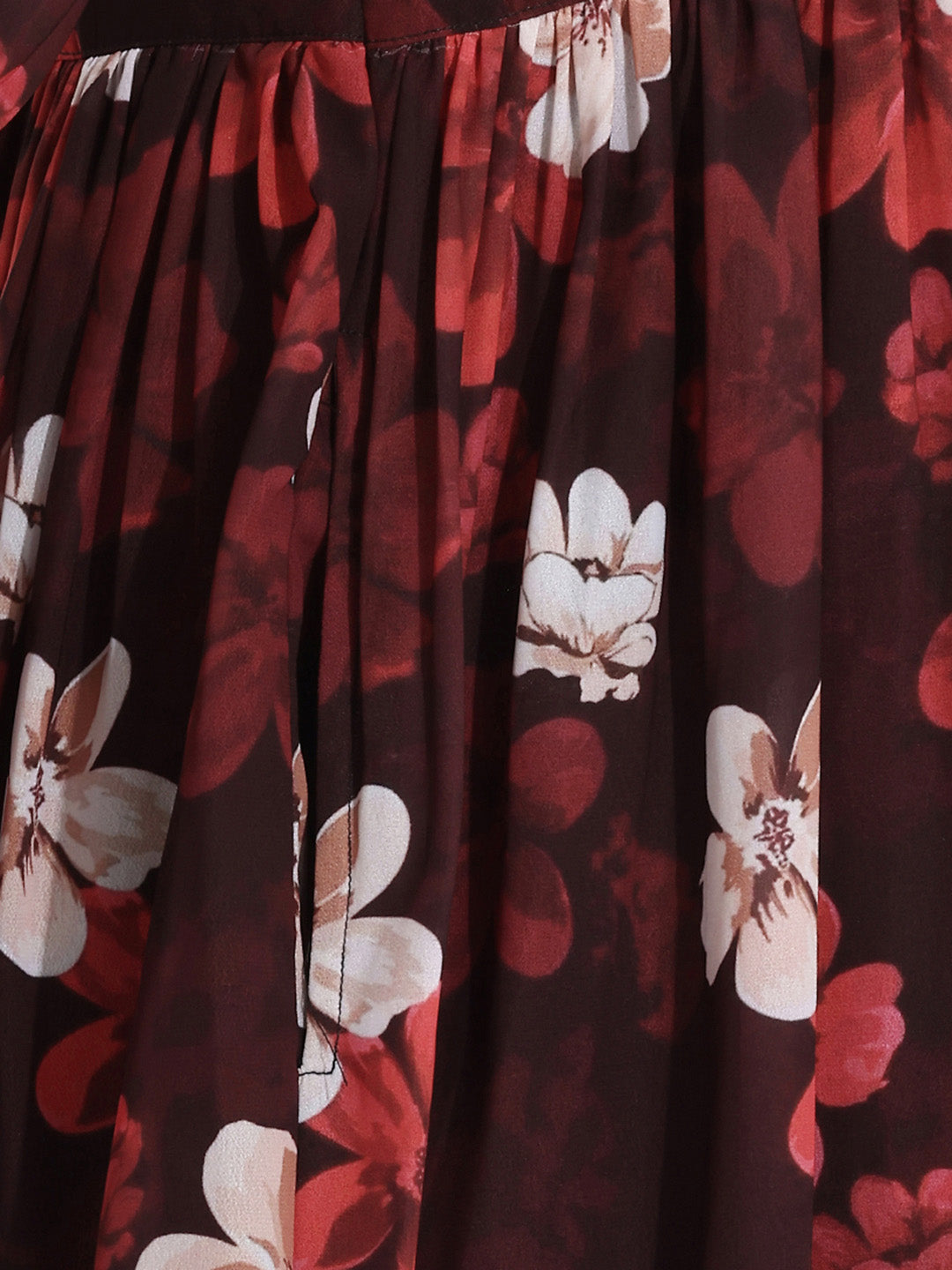 Janasya Women's Brown Georgette Floral Printed Wrap Dress