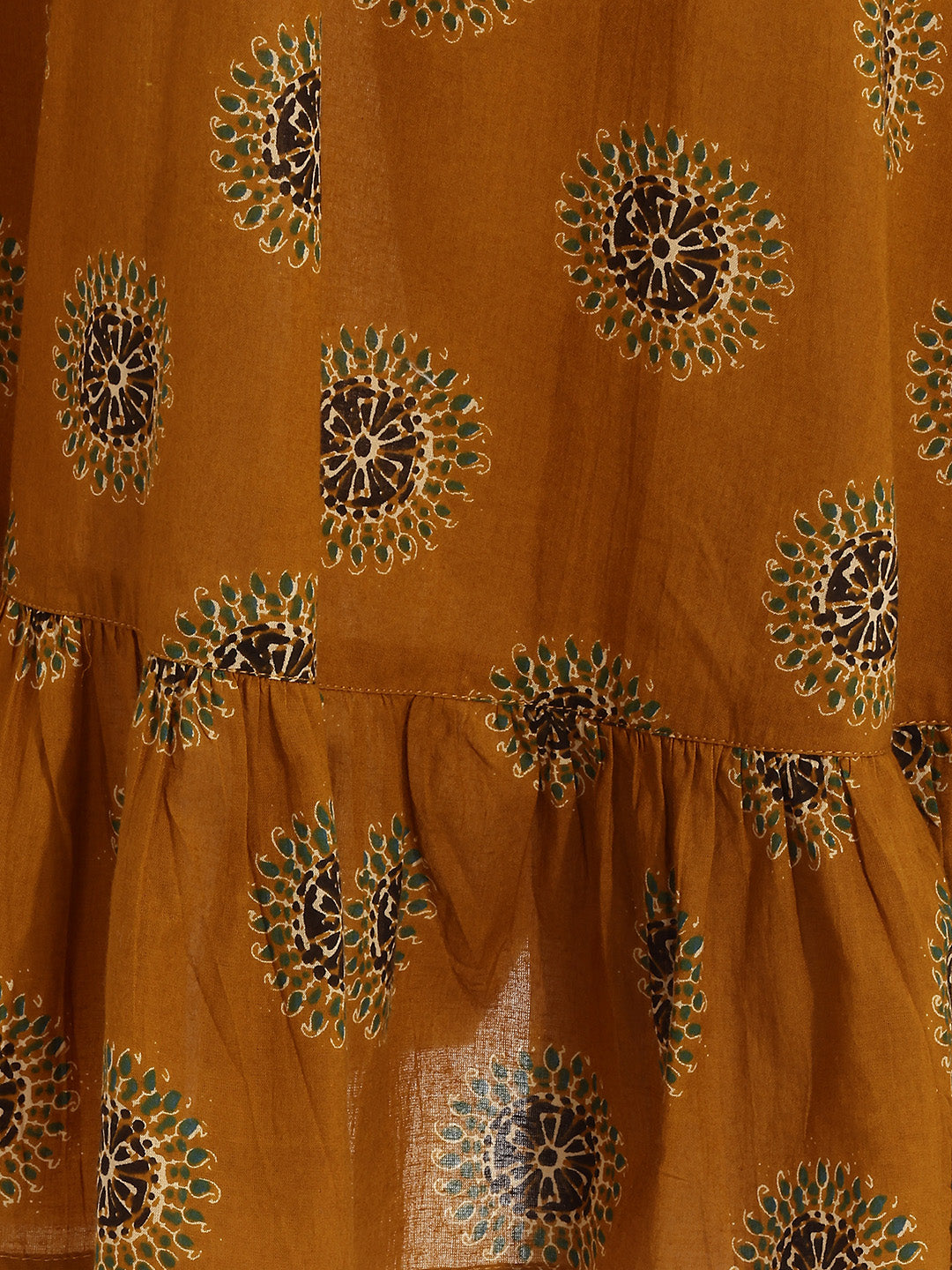 Janasya Women's Mustard Pure Cotton Floral Printed A-Line Dress