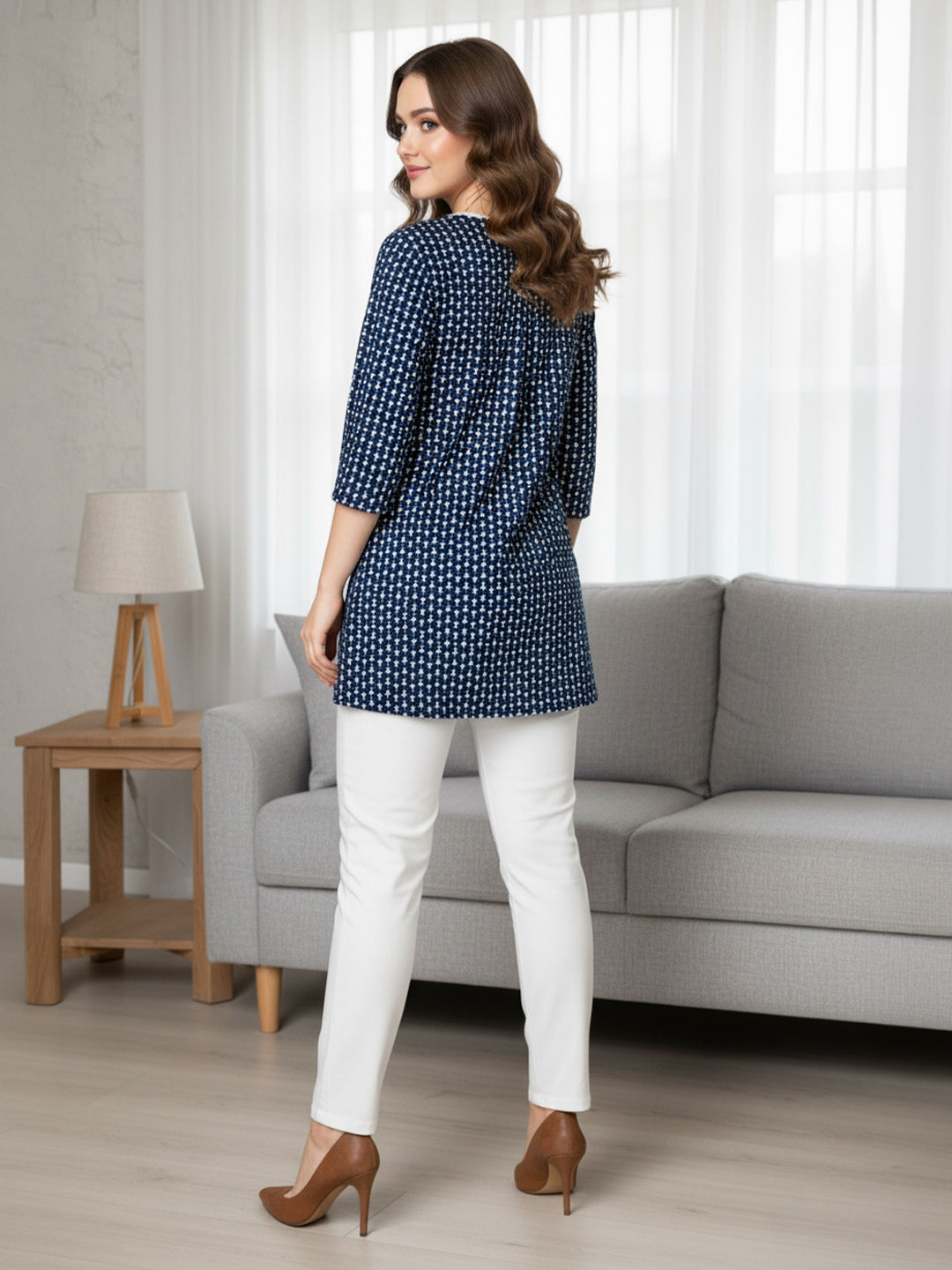 Janasya Women's Indigo Pure Cotton Ethnic Motifs Printed Straight Tunic