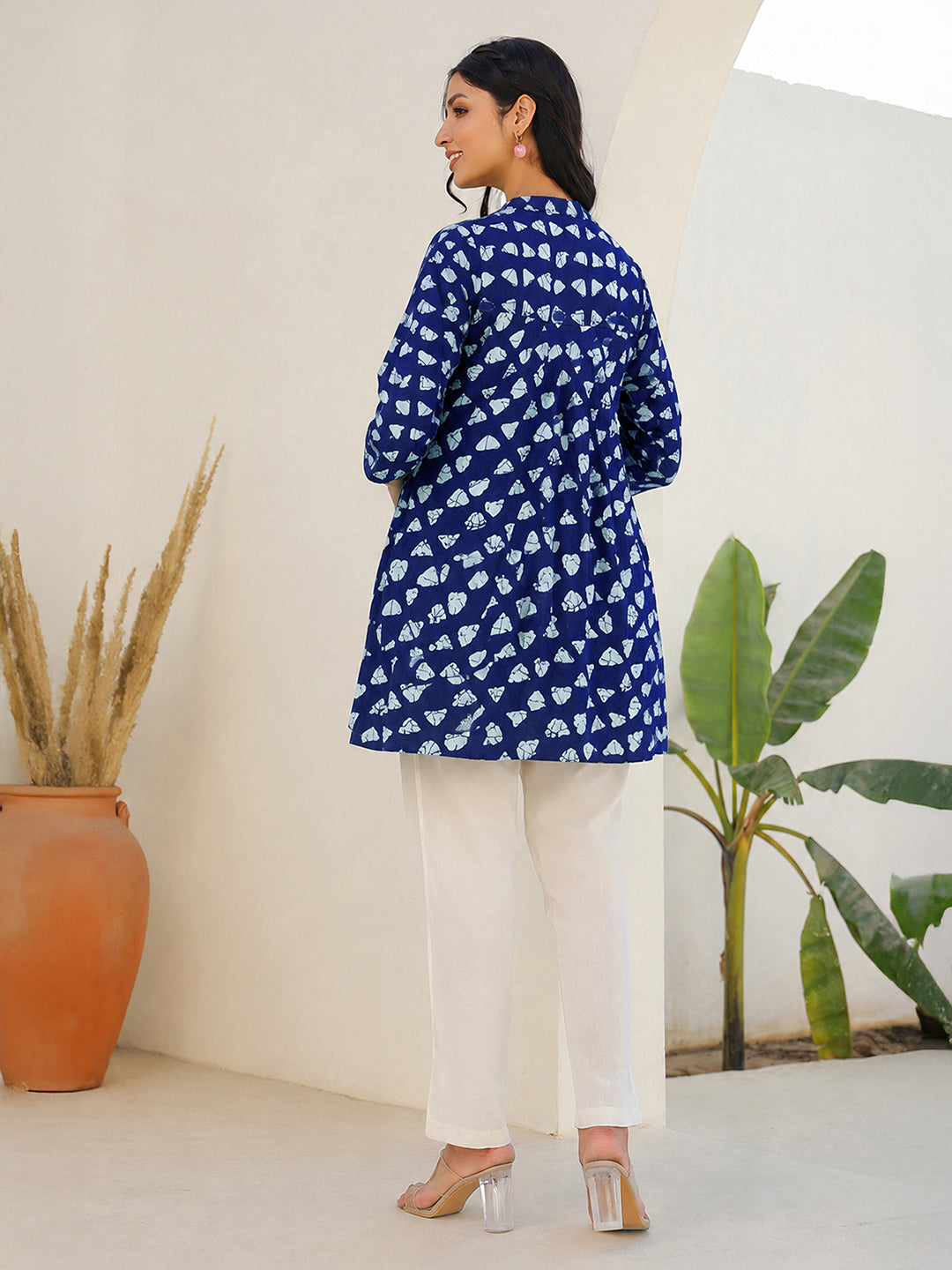 Janasya Women's Maternity Blue Pure Cotton Printed A-Line Tunic