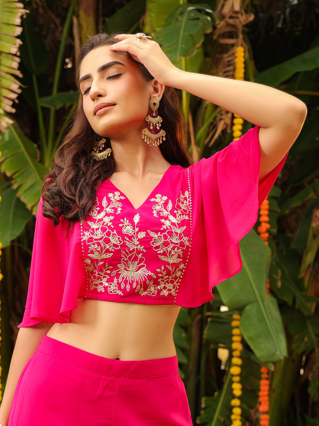 Pink Georgette Yoke Embroidered Co-Ord Set