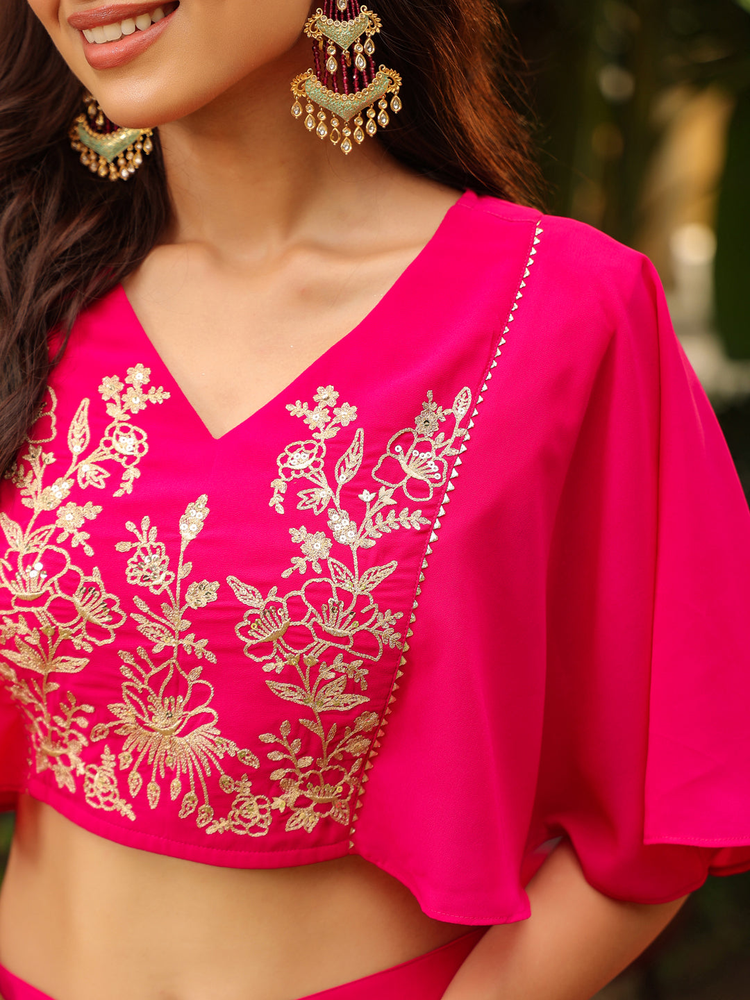 Pink Georgette Yoke Embroidered Co-Ord Set