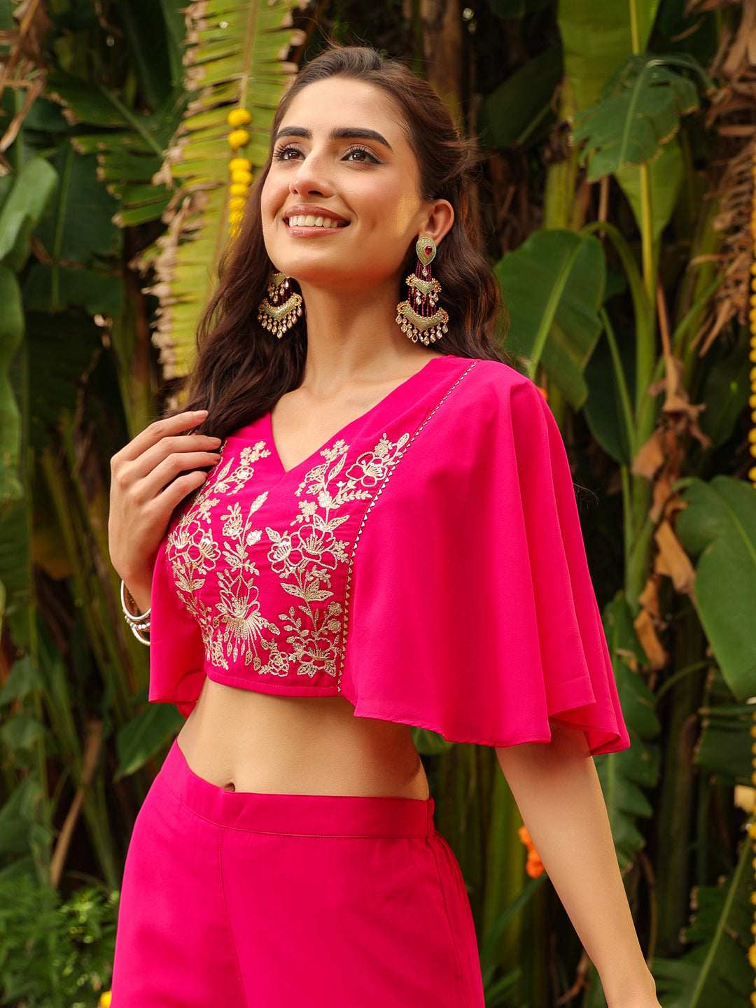 Pink Georgette Yoke Embroidered Co-Ord Set