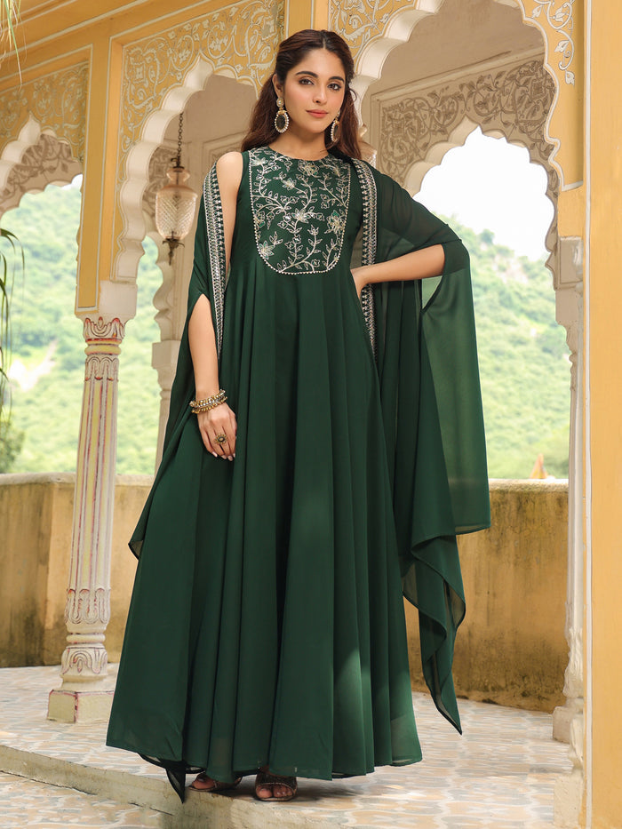Dusty Green Georgette Embroidered Anarkali Dress