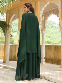 Dark Green Georgette Embroidered Anarkali Dress With Cape