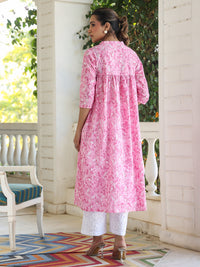 Pink Pure Cotton Floral Printed Empire Kurta