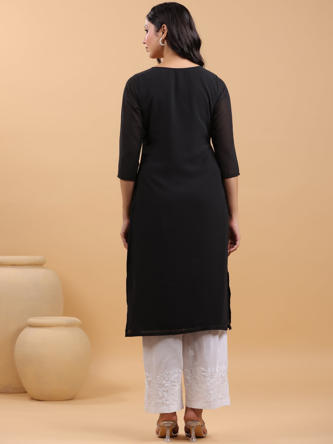 Black Georgette Embroidered Straight Kurta