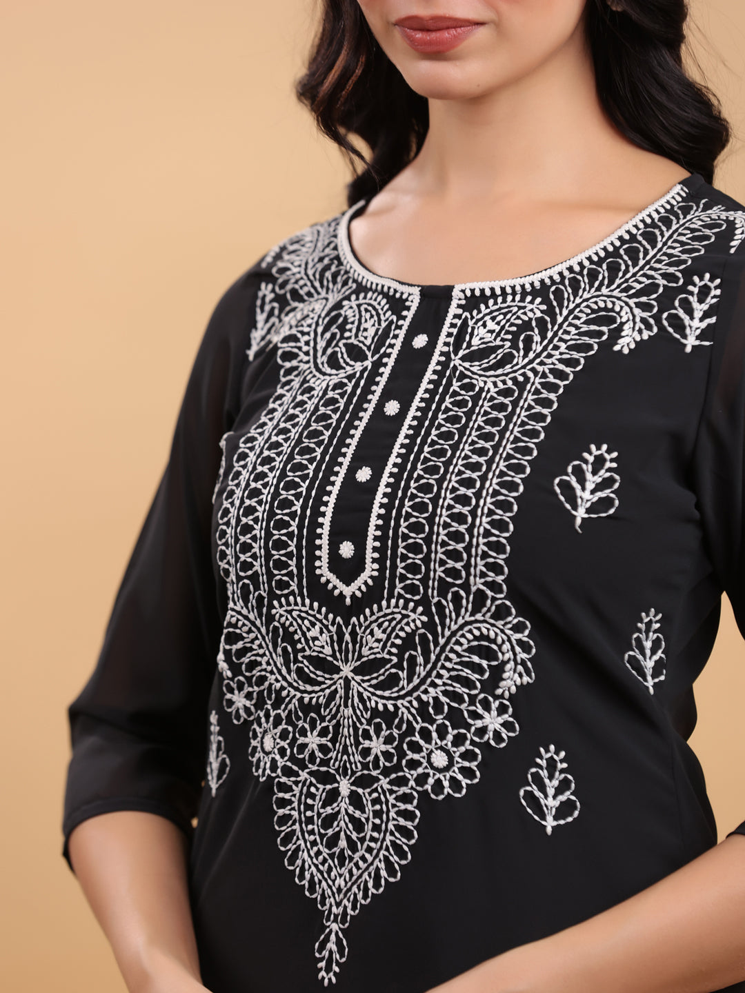 Black Georgette Embroidered Straight Kurta