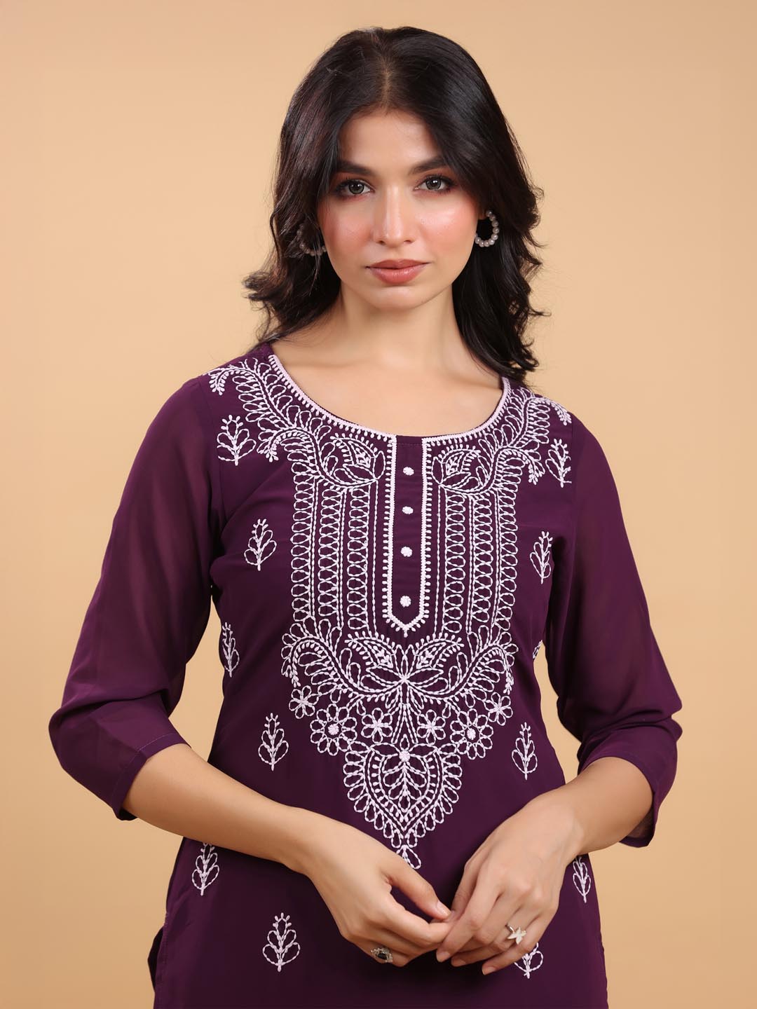 Purple Georgette Embroidered Straight Kurta