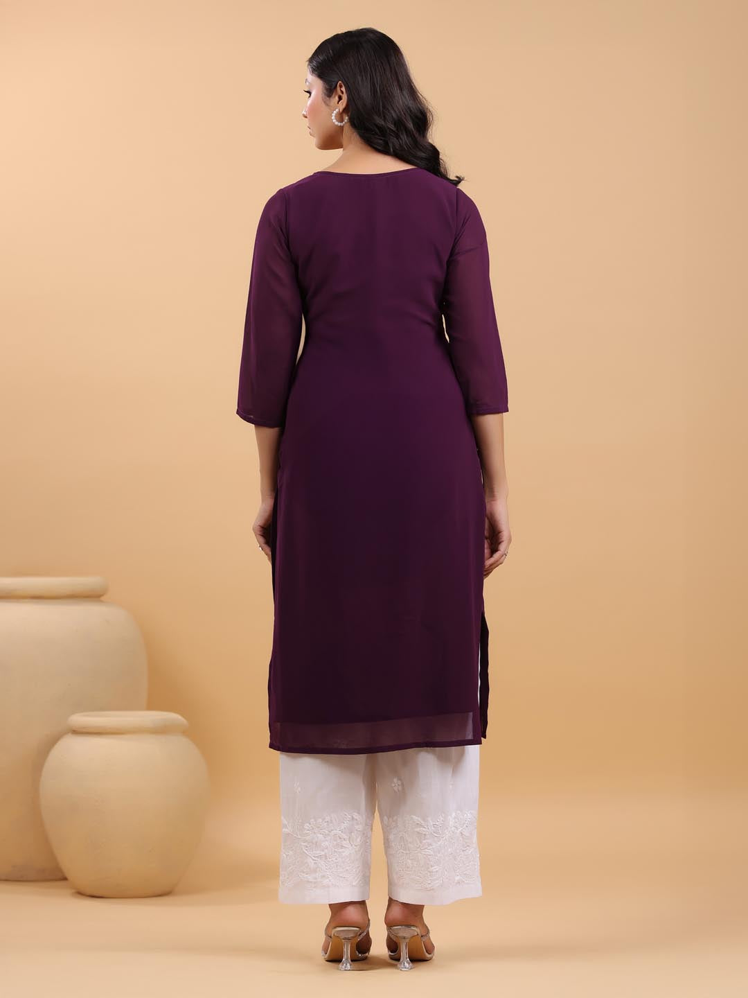 Purple Georgette Embroidered Straight Kurta