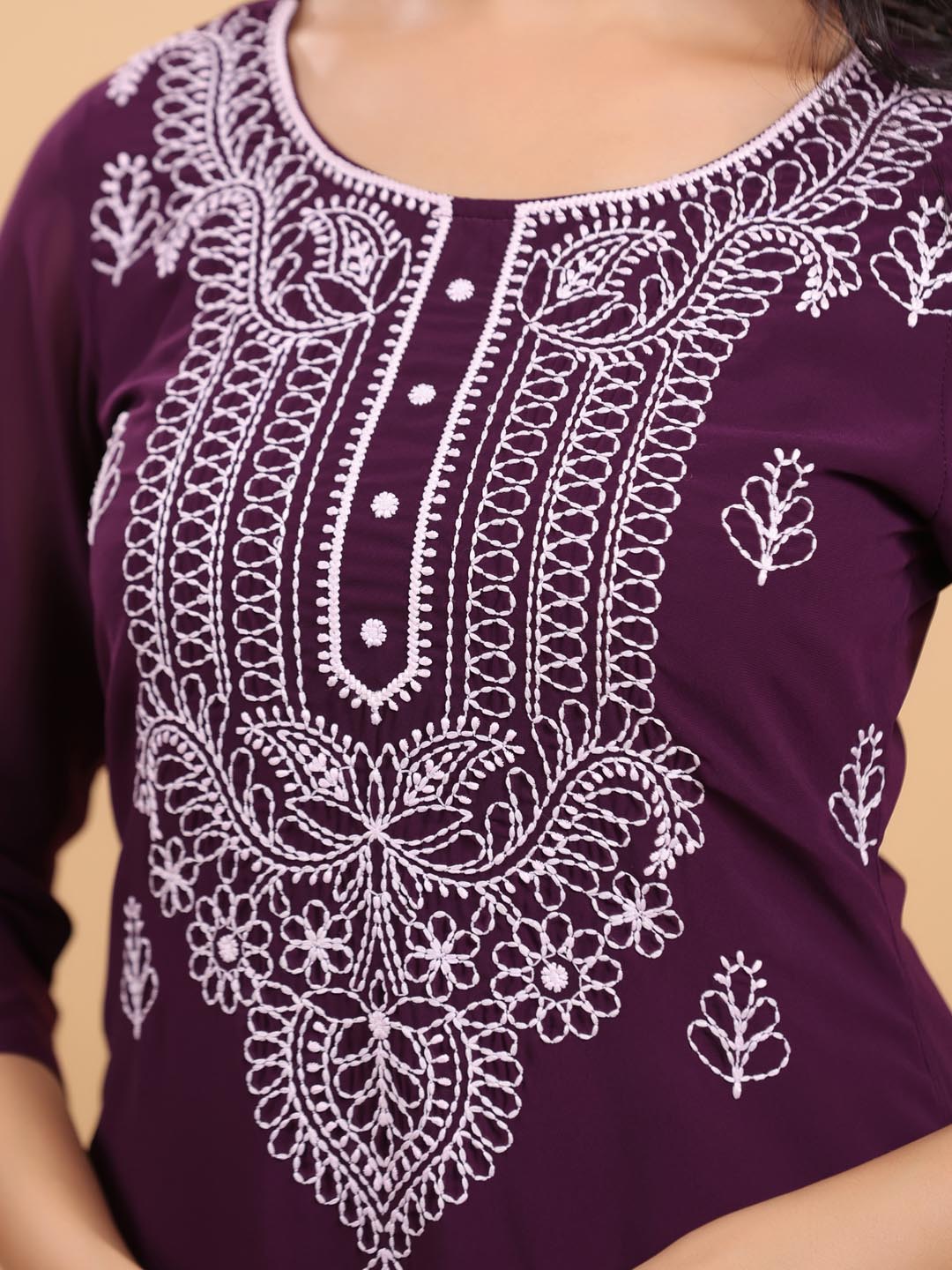 Purple Georgette Embroidered Straight Kurta