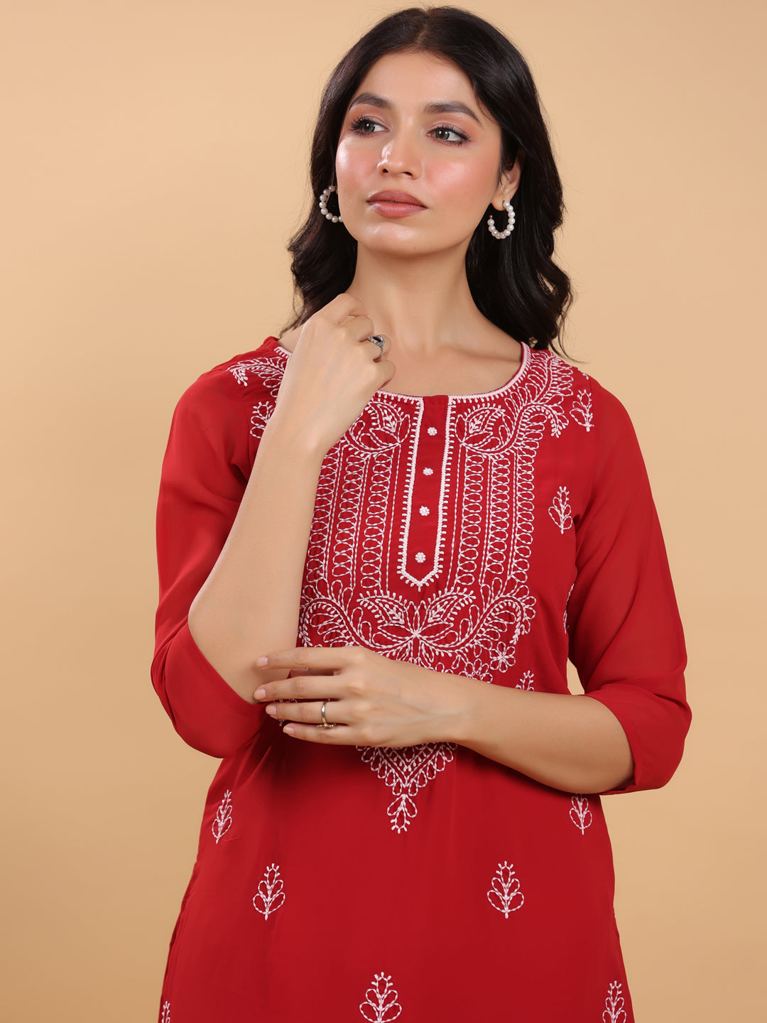 Maroon Georgette Embroidered Straight Kurta